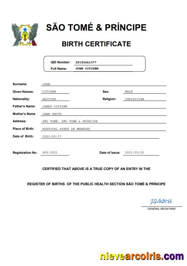 Sao Tome & Principe vital record birth certificate